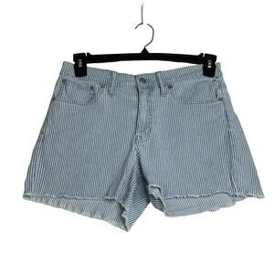 J Crew High Rise Cutoff Boy Short with Piper Stripe Blue Womens 27
